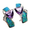 Silver Earrings (Rhodium Plated) w/ Inlay Created Opal, White & Amethyst CZ