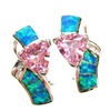 Silver Earrings (Rhodium Plated) w/ Inlay Created Opal, White & Pink CZ