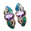 Silver Earrings (Rhodium Plated) w/ Inlay Created Opal, White & Amethyst CZ