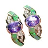 Silver Earrings (Rhodium Plated) w/ Inlay Created Opal, White & Tanzanite CZ