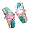 Silver Earrings (Rhodium Plated) w/ Inlay Created Opal, White & Pink CZ