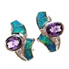 Silver Earrings (Rhodium Plated) w/ Inlay Created Opal, White & Amethyst CZ