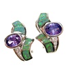 Silver Earrings with Inlay Created Opal, White and Tanzanite CZ