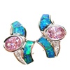 Silver Earrings with Inlay Created Opal, White and Pink CZ