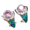 Silver Earrings (Rhodium Plated) w/ Inlay Created Opal, White & Pink CZ