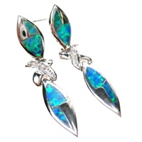 Silver Earrings (Rhodium Plated) w/ Inlay Created Opal & White CZ