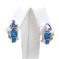 Silver Earring with Inlay Created Opal, White and Tanzanite CZ