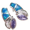 Silver Earring with Inlay Created Opal, White and Tanzanite CZ
