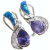 Silver Earring W/ Created Opal+Tanzanite+White CZ