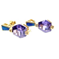 Silver Earrings (Gold Plated) W/ Inlay Created Opal & Tanzanite CZ
