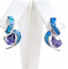 Silver Earring W/ Created Opal, White & Tanzanite CZ