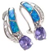 Silver Earrings (Rhodium Plated) w/ Inlay Created Opal & Tanzanite CZ