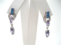 Silver Earrings W/ Inlay Created Opal and Tanzanite CZ