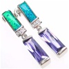 Silver Earrings (Rhodium Plated) w/ Inlay Created Opal & Tanzanite CZ