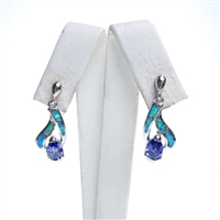 Silver Earring with Inlay Created Opal and Tanzanite CZ