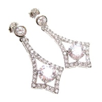 Silver Earrings (Rhodium Plated) w/Wht  CZ.