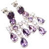 Silver Earrings (Rhodium Plated) w/ White and Amethyst CZ