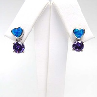 Silver Earrings W/ Inlay Created Opal and Tanzanite CZ