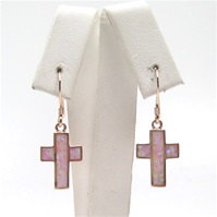 Silver Earring (Rose Gold Plated) with Inlay Created Opal