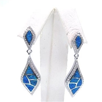Silver Earrings with Inlay Created Opal & Wht CZ
