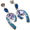 Silver Earrings w/ Inlay Created Opal & Tanzanite CZ