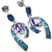 Silver Earrings w/ Inlay Created Opal & Tanzanite CZ