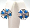 Silver Earring with Inlay Created Opal & Tanzanite CZ