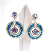 Silver Earring (Gold Plated) with Inlay Created Opal, White and Tanzanite CZ