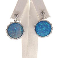 Silver Earrings with Inlay Created Opal & White CZ