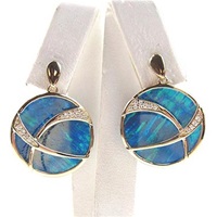 Silver Earrings (Gold Plated) with Inlay Created Opal and White CZ