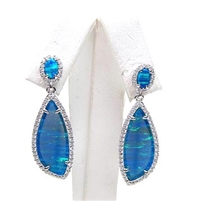 Silver Earrings with Inlay Created Opal and White CZ