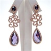 Silver Earrings (Rose Gold Plated) with White & Amethyst CZ