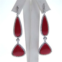 Silver Earrings w/ Red Coral & White CZ