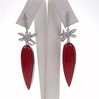 Silver Earrings w/ Red Coral & White CZ