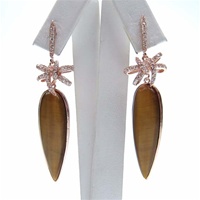 Silver Earrings (Rose Gold Plated) w/ Yellow Tiger Eye & White CZ