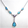 Silver Necklace w/ Inlay Created Opal, Wht & Tanzanite CZ