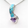 Silver Pendant w/ Created Opal, Wht & Amethyst CZ