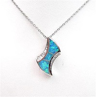 Silver Pendant w/ Inlay Created Opal & White CZ