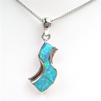 Silver Pendant w/ Inlay Created Opal