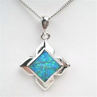 Silver Pendant w/ Inlay Created Opal