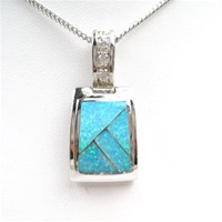 Silver Pendant w/ Inlay Created Opal