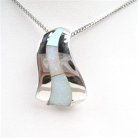 Silver Pendant w/ Inlay Created Opal