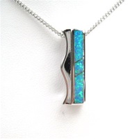 Silver Pendant w/ Inlay Created Opal