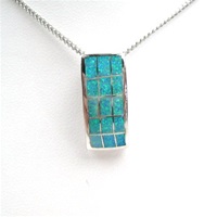 Silver Pendant w/ Inlay Created Opal