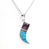 Silver Pendant with Inlay Created Opal and Amethyst CZ
