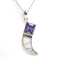 Silver Pendant with Inlay Created Opal and Tanzanite CZ