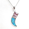 Silver Pendant with Inlay Created Opal & Pink CZ