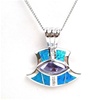 Silver Pendant with Inlay Created Opal, White & Tanzanite CZ