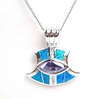 Silver Pendant with Inlay Created Opal, White & Tanzanite CZ