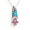 Silver Pendant (Rhodium Plated) w/ Inlay Created Green Opal, White & Pink CZ
